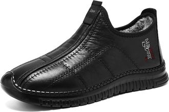 Generic Mens Winter Leather Upper Shoes Snow Shoes Ankle Boots With Fur Lining Casual Boots Business Casual Footwear Everyday Wear(Black,6.5 UK)