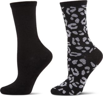 MeMoi Leopard Assorted 2-Pack Crew Socks in Black at Nordstrom, Size 9