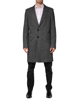 Dolce & Gabbana Gray Wool Blend Long Trench Coat Men Jacket Virgin Cotton Polyester Clothing