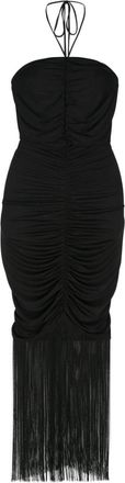 Andamane Rosalia ruched fringed midi dress - women - Elastane/Polyester - 40 - Black