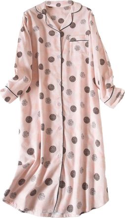 Generic Nightgown For Women Button Cotton Nightdresses For Women Uk Plus Size Long Sleeved Nightdress With Collar Trendy Patterned Printed Sleeping Dress Loos