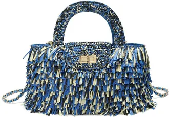 Tiffany & Fred Tassel Weaving Raffia Top Handle Crossbody