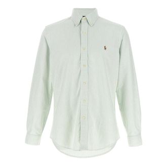 Polo Ralph Lauren Casual Shirts, male, Green, Size: 2XL Custom Fit Striped Oxford Shirt