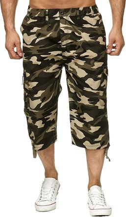 ACTIVEWEAR Unbranded Mens Camouflage Shorts Elasticated Waist 3/4 Cargo Combat Pocket Summer Trousers M L XL XXL XXXL [Beige,3XL]