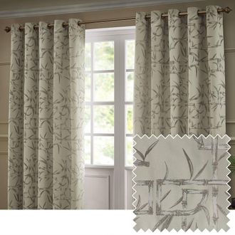 Riva Paoletti Bamboo Fully Lined Jacquard Eyelet Curtain Pair in Beige | Size: 229 cm width x 229 cm drop