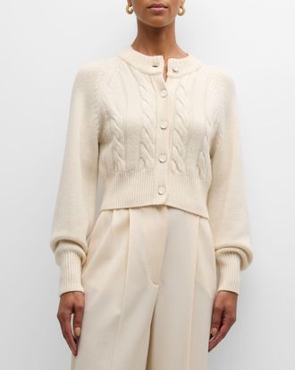 Toccin Rita Cropped Wool and Cashmere Cable-Knit Cardigan