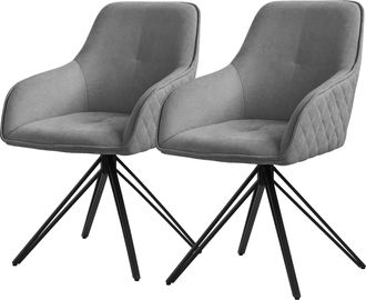 ML Design Ml-design - Set 2x Silla De Comedor Giratoria Con Respaldo Y Reposabrazos Asiento Gris De Tela Tejida Tapizado Con Patas De Metal Sill&oacute;n Dise&ntilde;o Ergon&oacute;