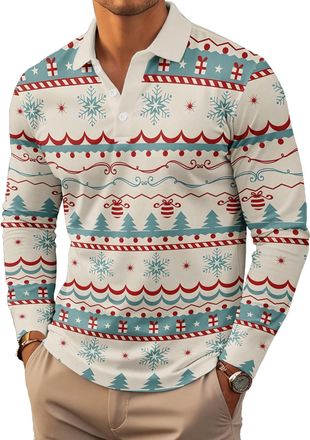 Generic Mens Polo Shirt Regular Fit Casual Golf Long Sleeve Collared T-Shirts Funny Casual Christmas Shirt Xmas Gifts (UK, Alpha, XL, Regular, Regular, Style7
