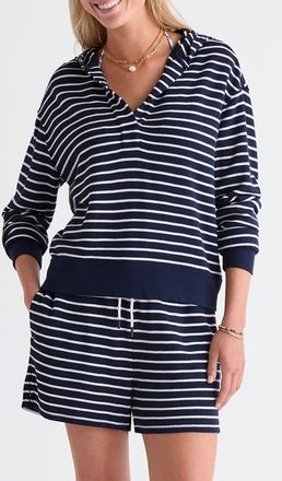 Vineyard Vines Terry Hoodie in Bay Stripe Navy at Nordstrom, Size X-Large