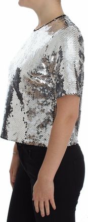 Dolce & Gabbana Womens Silver Sequined Crewneck Blouse T-Shirt Top Polyester