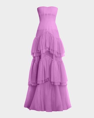 Bcbgmaxazria Strapless Ruffle Tiered Corset Gown