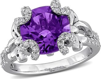 Delmar Sterling Silver Cushion Cut Amethyst & White Topaz Ring in Purple at Nordstrom Rack, Size 6