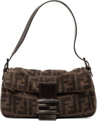 Fendi Pre-owned Shoulder Bags, female, Brown, Size: ONE SIZE Pre-owned Mamma Baguette Wool Leather Handbag