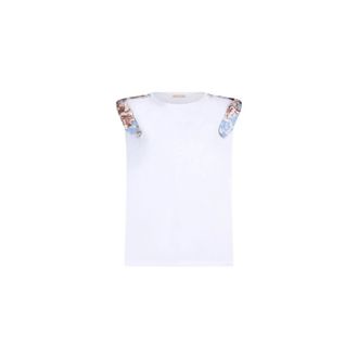 Liu Jo Camiseta de punto de algod&oacute;n con tirantes acolchados y lazos de popelina - Tops - Mujer - Blanco - XS