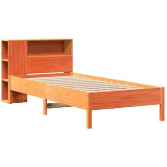 vidaXL Cama Con Estanter&iacute;a Sin Colch&oacute;n Madera Maciza Marr&oacute;n 100x200 Cm Vidaxl
