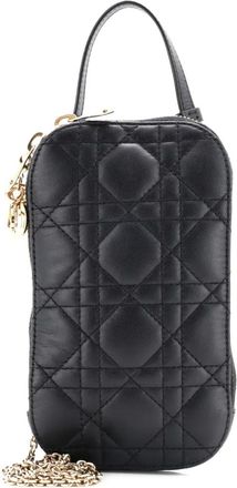 Dior Lady Dior Phone Holder on Chain Cannage Quilt Lambskin crossbody bag - Zwart