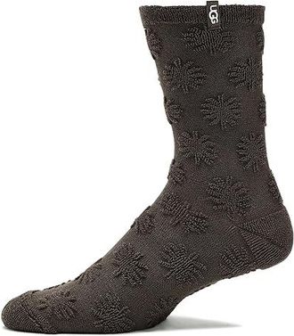 UGG Dallys Terry 3/4 Crew Mens Quarter Length Socks Shoes Dense Smoke Sun Logo, Cotton/Polyester