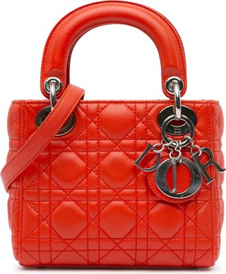 Dior Pre-owned Womens Lady Quilted Top Handle Bag - Red Leather - One Size
