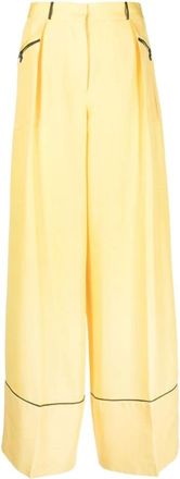 Bally Gele Zijden Wijde Broek - Dames - Wijde Broeken - Geel - S - Leer - Broeken