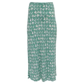 Rixo Kelly Printed Midi Skirt in Green Viscose