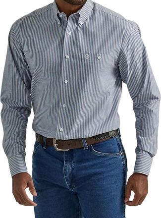 Wrangler Stripe George Strait Shirt In Steel Blue