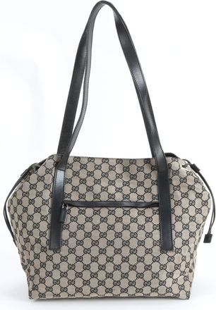 Gucci Black Gg Canvas Leather Handbag Tote Bag (Pre-Owned)