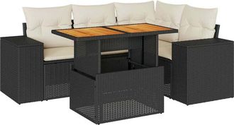 vidaXL Set De Muebles De Jard&iacute;n 5 Pzas Y Cojines Rat&aacute;n Sint&eacute;tico Negro Vidaxl