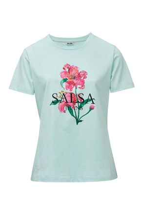 Salsa T-Shirt SALSA Salsa Jeans T-Shirt Flower Print, Damen, Gr. XL, mintgr&uuml;n, Obermaterial: 100% Baumwolle CO., Shirts T-Shirt