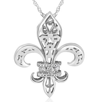 Pompeii3 1/10ct Vintage Fleur De Lis Pendant 14K White Gold 1 Tall