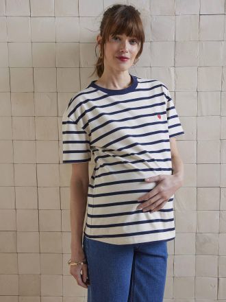 Vertbaudet Bio-Kollektion: Ringelshirt f&uuml;r die Schwangerschaft marine gestreift