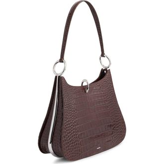 Paco Rabanne The Large Ring Croc Embossed Leather Shoulder Bag in Brown Croco/Silver at Nordstrom