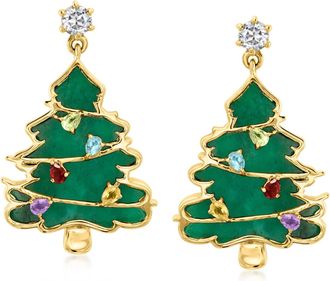Ross-Simons Multi-Gemstone Christmas Tree Drop Earrings in 18kt Gold Over Sterling