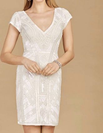 Lara V-Neck Beaded Bridal Mini Dress With Cap Sleeves In Ivory
