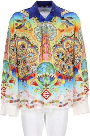 Casablanca Vibrant Print Long Sleeve Viscose-Linen Casual Shirt