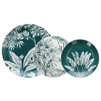 Tognana Servizio Piatti Da Tavola 18 Pezzi In Porcellana Con Motivo Floreale Bianco E Blu Palm Beach