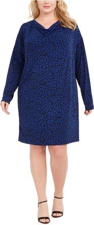 Michael Kors Womens Plus Animal Print Cowlneck Dress Blue Size 3X