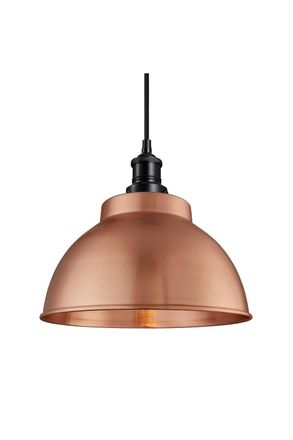 Industville Brooklyn Dome Pendant, 13 Inch, Copper, Black Holder in Copper