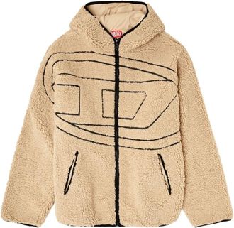Diesel Beige Teddy Fleece Hoodie - Heren - Jassen - Beige - XL - Jassen