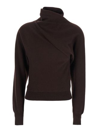 Tom Ford Brown Sweater With High Neck In Cashmere And Cotton Blend Woman