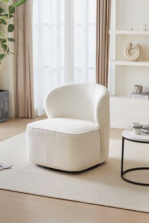 Living and Home Chic Upholstered White Swivel Chair