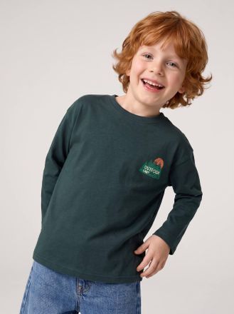 Vertbaudet Jungen Langarmshirt mit Print vorne und hinten tannengr&uuml;n