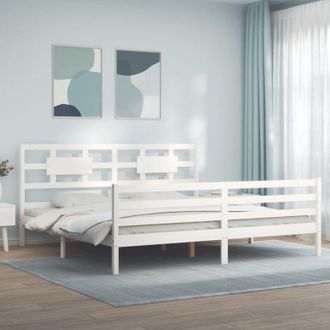vidaXL Estructura De Cama Con Cabecero Madera Maciza Blanco 200x200 Cm Vidaxl