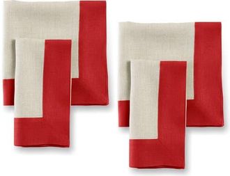 Solino Home Linen Dinner Napkins Set of 4, 20 x 20 Inch for Dining Table, Holiday and Everyday Table Decor - Contempo in Red And Natural at