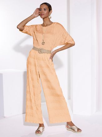 Cr&eacute;ation L Schlupfbluse CREATION L, Damen, Gr. 36, apricot, 76% Viskose, 15% Polyamid, 9% Leinen, unifarben, Rundhals, Blusen Schlupfbluse