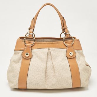 DKNY Dkny Beige/brown Monogram Canvas And Leather Front Zip Tote