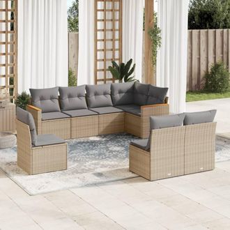 vidaXL Juego De Sof&aacute;s Jard&iacute;n Con Cojines Beige Mezcla 8 Pzas Rat&aacute;n Pe Vidaxl