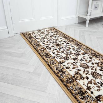 Runrug Hallway Carpet Runner Rug - Soft & Comfy, 9mm - Traditional in Beige | Size: 60 cm x 390 cm