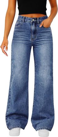 Generic High Waisted Jeans for Women Trendy Wide Leg Jeans High Waisted Baggy Jeans Trendy Boyfriend Jean Casual Stretchy Denim Pants with Pocket Loose Pants 