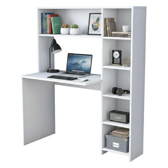 Dmora Escritorio Callidora, Escritorio Multiusos, Mesa De Oficina Para Pc, El Plan De Trabajo, 113x40h142 Cm, Blanco, Con Embalaje Reforzado - Dmora