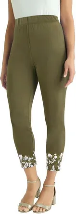 Jessica London Everyday Stretch Cotton Capri Legging in Green Floral Placement at Nordstrom, Size 24